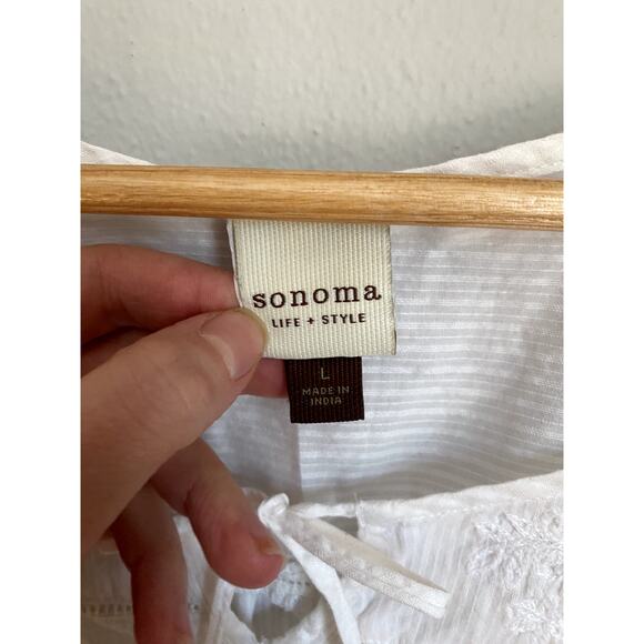 Sonoma Embroidered Cotton Cream Peasant Blouse Large Boho Coastal Cowgirl Dainty - Picture 2 of 6